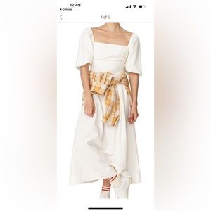 Free People White Aint She A Beaut Puff Sleeve Rouched Dress